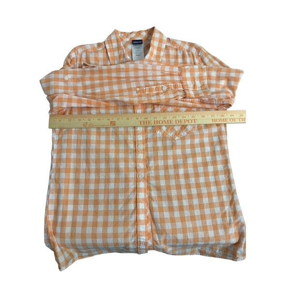 Patagonia Womens‎ Button Up Shirt  Orange White Gingham Check Organic Cotton - Picture 4 of 8